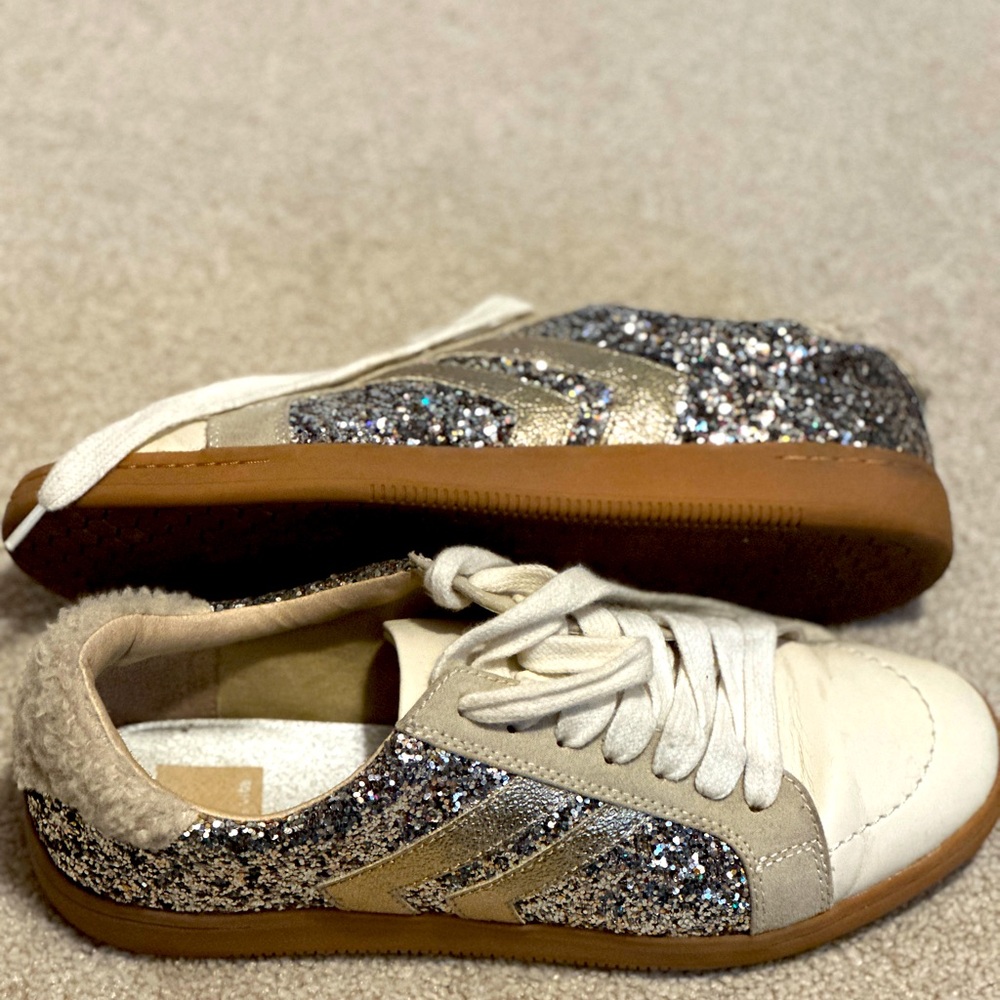 Worn ONCE Dolche Vita glitter and Sherpa sneakers. So cute for fall!